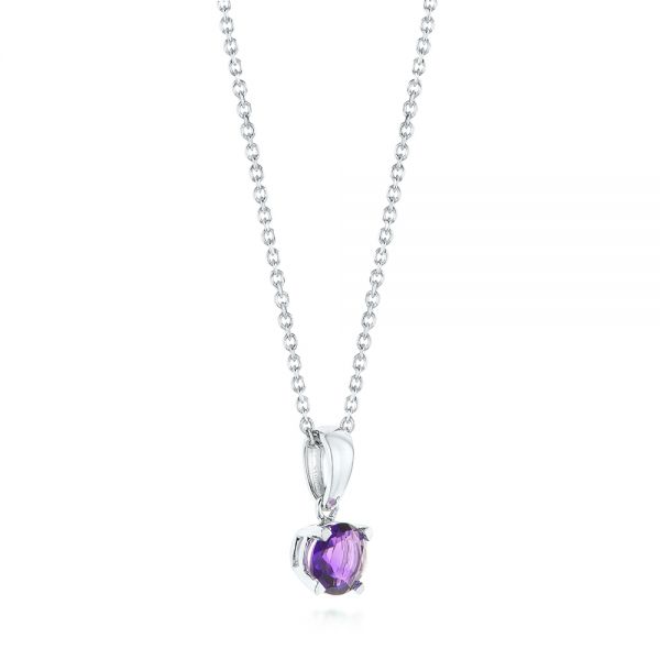 14k White Gold Amethyst Pendant - Front View -  103705