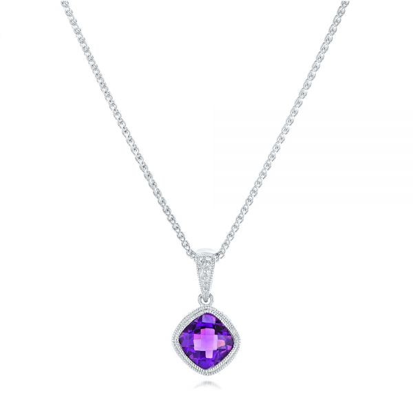 14k White Gold Amethyst Pendant - Three-Quarter View - 102651