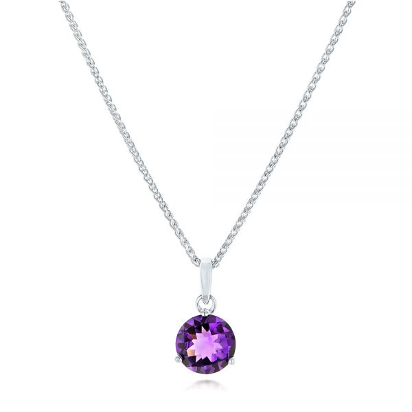 14k White Gold Amethyst Pendant - Three-Quarter View -  102653