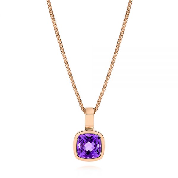 18k Rose Gold 18k Rose Gold Amethyst Solitaire Pendant - Three-Quarter View -  106040