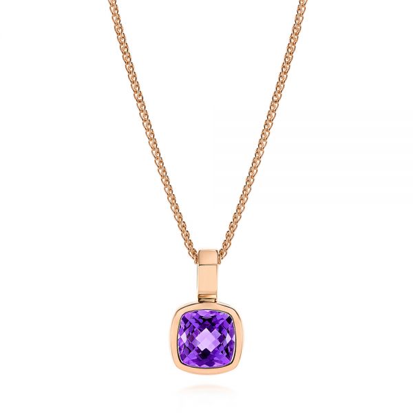 18k Rose Gold 18k Rose Gold Amethyst Solitaire Pendant - Three-Quarter View -  106040