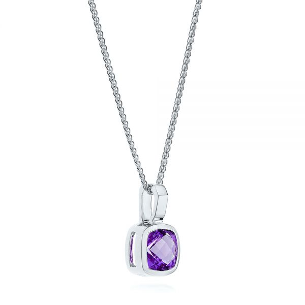 14k White Gold 14k White Gold Amethyst Solitaire Pendant - Flat View -  106040
