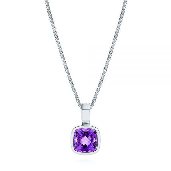 18k White Gold 18k White Gold Amethyst Solitaire Pendant - Three-Quarter View -  106040