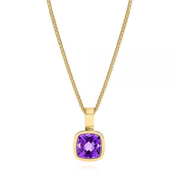 14k Yellow Gold Amethyst Solitaire Pendant - Three-Quarter View -  106040