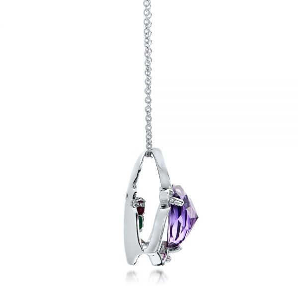 14k White Gold Amethyst And Diamond Floral Pendant - Side View -  101123 - Thumbnail