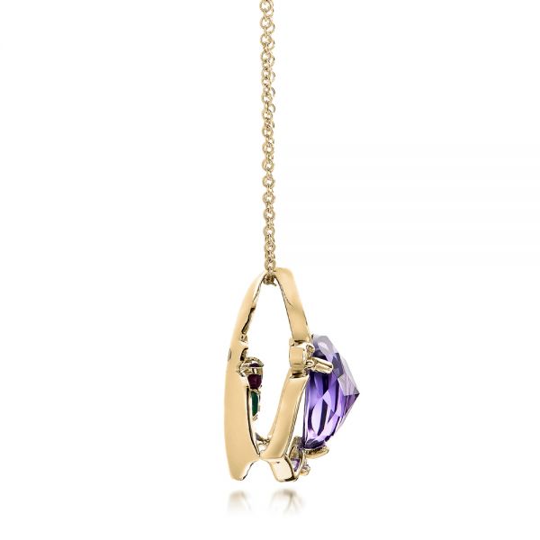 18k Yellow Gold 18k Yellow Gold Amethyst And Diamond Floral Pendant - Side View -  101123 - Thumbnail