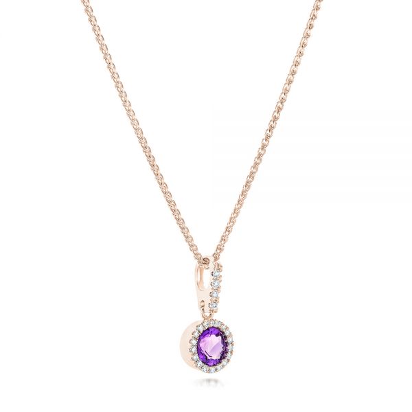 18k Rose Gold 18k Rose Gold Amethyst And Diamond Halo Pendant - Flat View -  102650