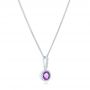 14k White Gold Amethyst And Diamond Halo Pendant - Flat View -  102650 - Thumbnail