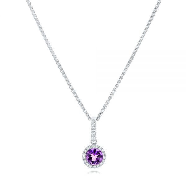 Amethyst and Diamond Halo Pendant - Image