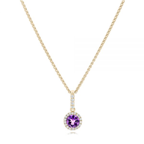 14k Yellow Gold 14k Yellow Gold Amethyst And Diamond Halo Pendant - Three-Quarter View -  102650