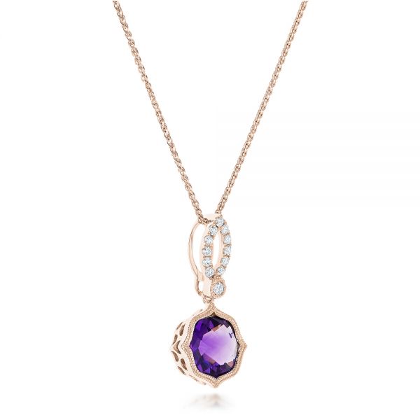 14k Rose Gold 14k Rose Gold Amethyst And Diamond Pendant - Flat View -  102510