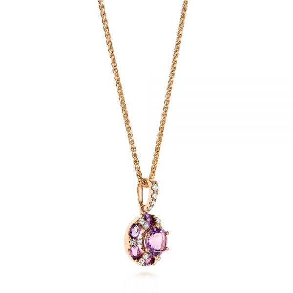 14k Rose Gold Amethyst And Diamond Pendant - Front View -  103742