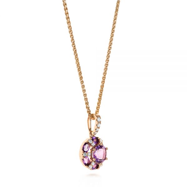 14k Rose Gold Amethyst And Diamond Pendant - Front View - 103742