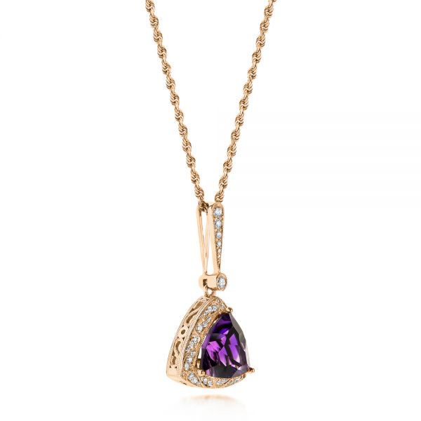 18k Rose Gold 18k Rose Gold Amethyst And Diamond Pendant - Front View - 103752