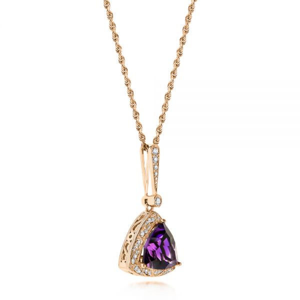 18k Rose Gold 18k Rose Gold Amethyst And Diamond Pendant - Front View -  103752