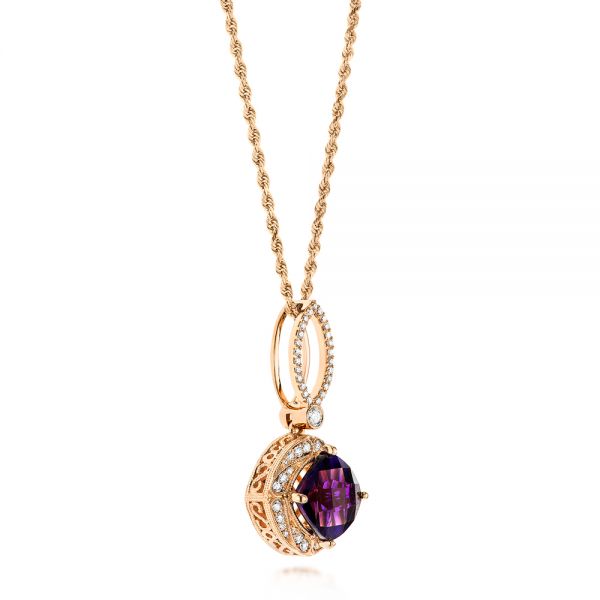 18k Rose Gold 18k Rose Gold Amethyst And Diamond Pendant - Front View -  103775