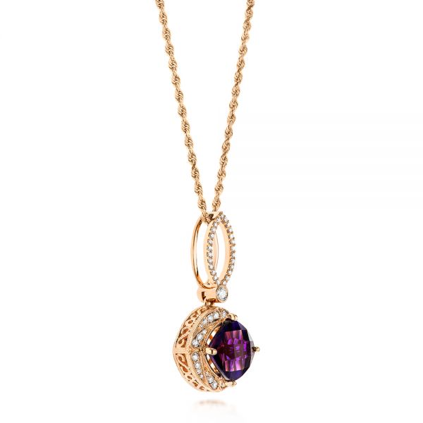 14k Rose Gold 14k Rose Gold Amethyst And Diamond Pendant - Front View - 103775