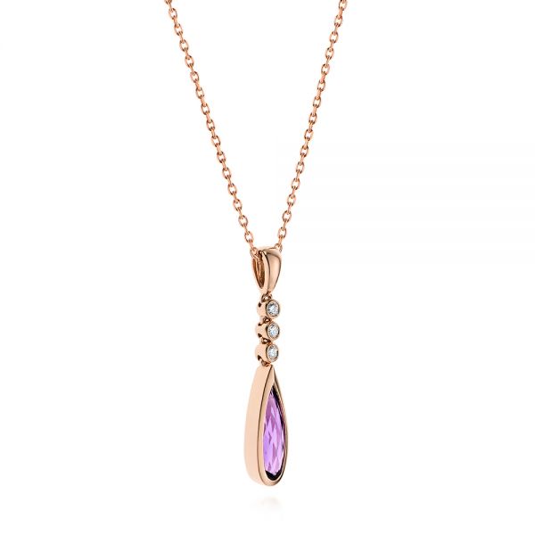 18k Rose Gold 18k Rose Gold Amethyst And Diamond Pendant - Flat View -  105395