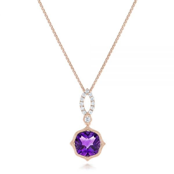 18k Rose Gold 18k Rose Gold Amethyst And Diamond Pendant - Three-Quarter View -  102510