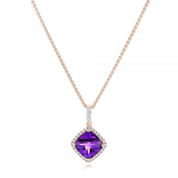 18k Rose Gold 18k Rose Gold Amethyst And Diamond Pendant - Three-Quarter View -  102654