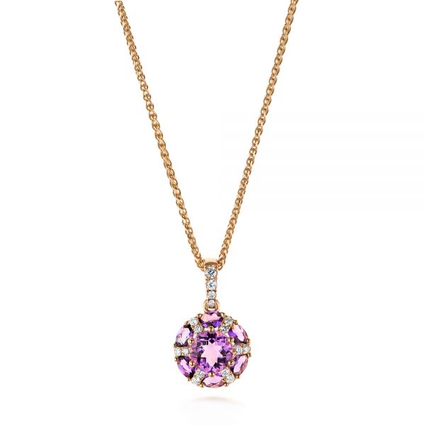 14k Rose Gold Amethyst And Diamond Pendant - Three-Quarter View -  103742