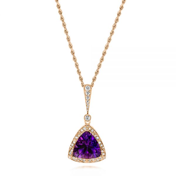 14k Rose Gold 14k Rose Gold Amethyst And Diamond Pendant - Three-Quarter View -  103752