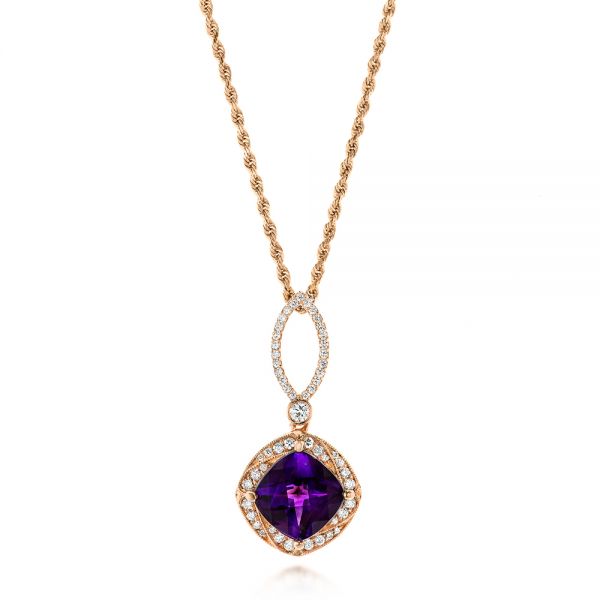 14k Rose Gold 14k Rose Gold Amethyst And Diamond Pendant - Three-Quarter View -  103775