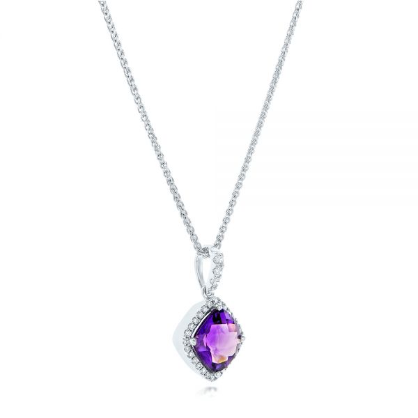 14k White Gold 14k White Gold Amethyst And Diamond Pendant - Flat View -  102654