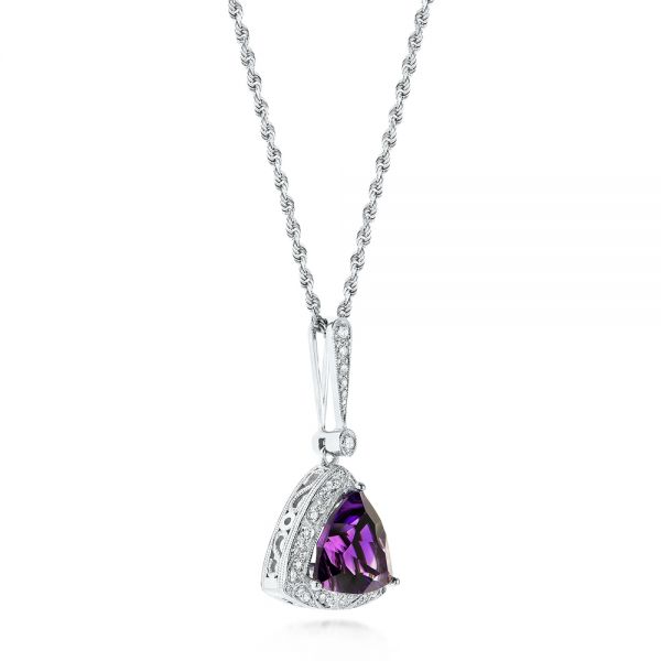 18k White Gold 18k White Gold Amethyst And Diamond Pendant - Front View -  103752