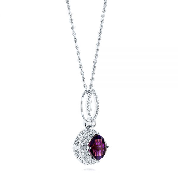 18k White Gold 18k White Gold Amethyst And Diamond Pendant - Front View -  103775