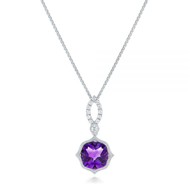  Platinum Platinum Amethyst And Diamond Pendant - Three-Quarter View -  102510