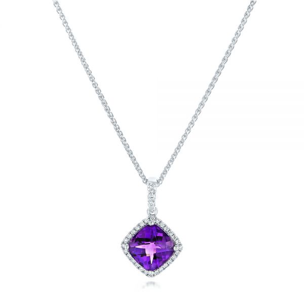 18k White Gold 18k White Gold Amethyst And Diamond Pendant - Three-Quarter View -  102654