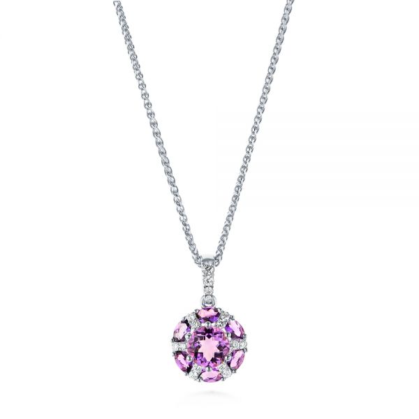 18k White Gold 18k White Gold Amethyst And Diamond Pendant - Three-Quarter View -  103742