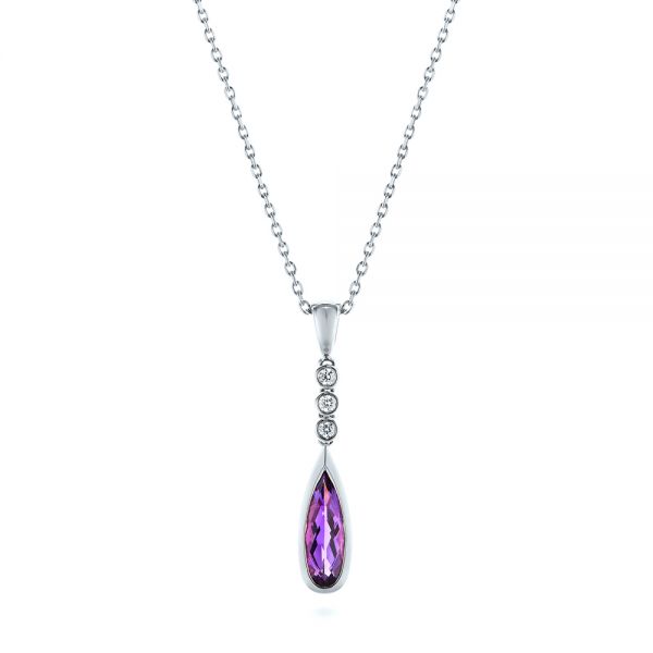  Platinum Platinum Amethyst And Diamond Pendant - Three-Quarter View -  105395