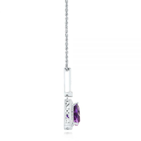 14k White Gold Amethyst And Diamond Pendant - Side View -  103752