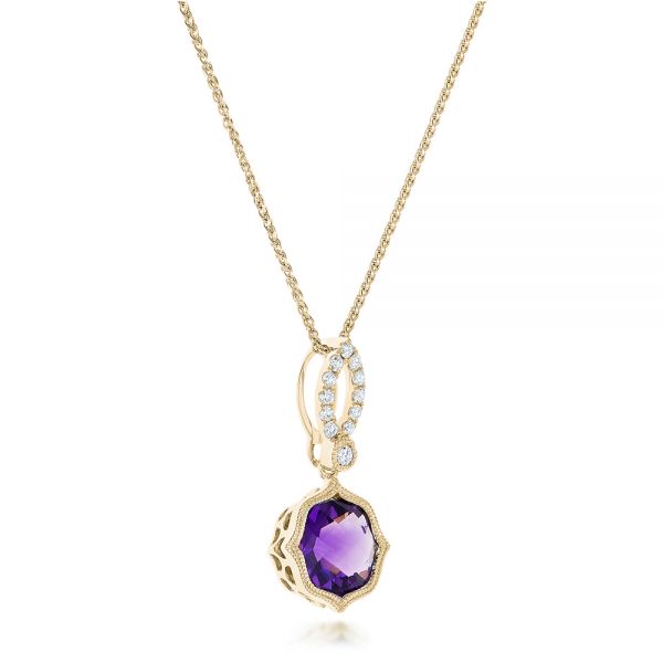 14k Yellow Gold 14k Yellow Gold Amethyst And Diamond Pendant - Flat View -  102510