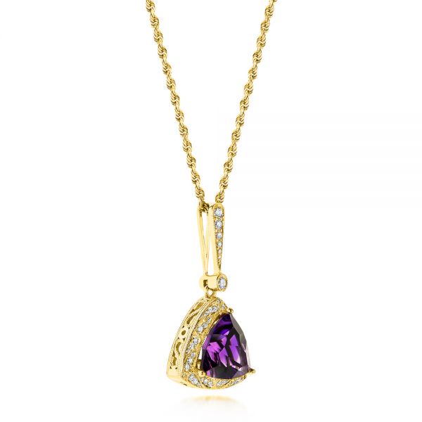 18k Yellow Gold 18k Yellow Gold Amethyst And Diamond Pendant - Front View -  103752