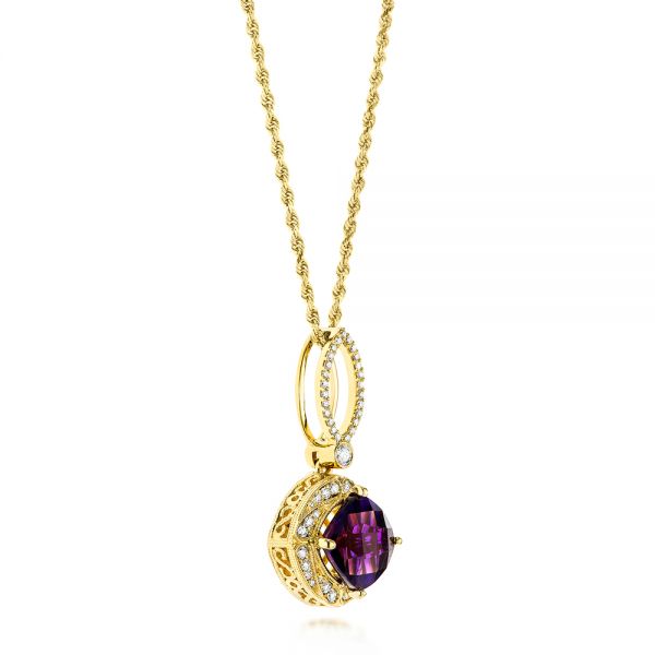 14k Yellow Gold Amethyst And Diamond Pendant - Front View -  103775