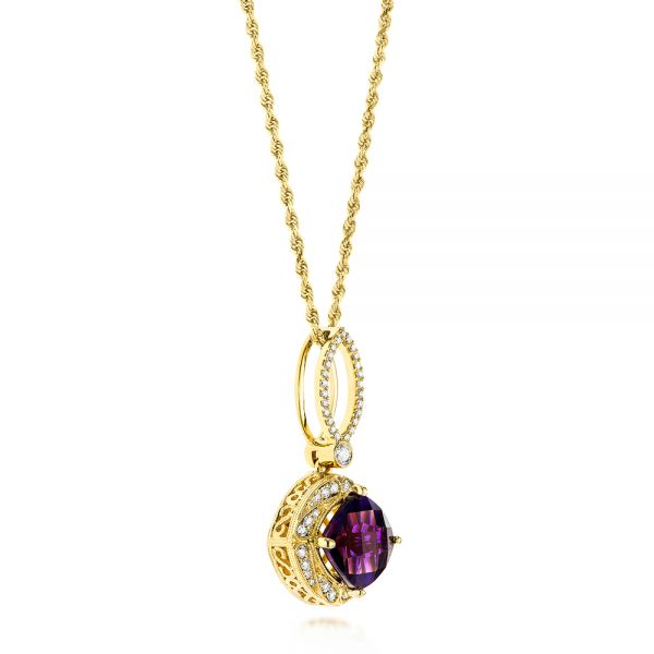 14k Yellow Gold Amethyst And Diamond Pendant - Front View - 103775