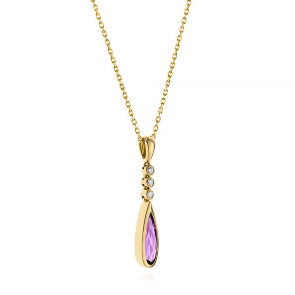 18k Yellow Gold 18k Yellow Gold Amethyst And Diamond Pendant - Flat View -  105395