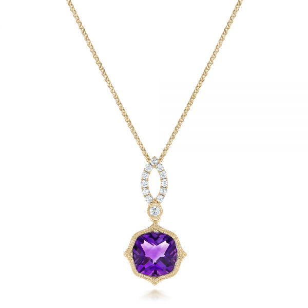 14k Yellow Gold 14k Yellow Gold Amethyst And Diamond Pendant - Three-Quarter View -  102510