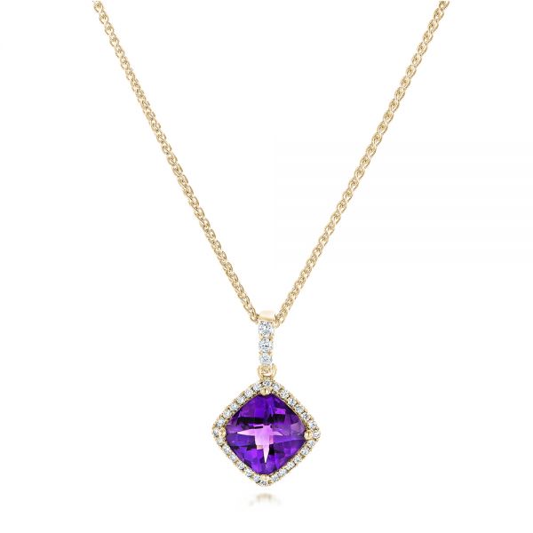 14k Yellow Gold 14k Yellow Gold Amethyst And Diamond Pendant - Three-Quarter View -  102654