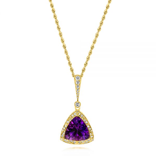 18k Yellow Gold 18k Yellow Gold Amethyst And Diamond Pendant - Three-Quarter View -  103752