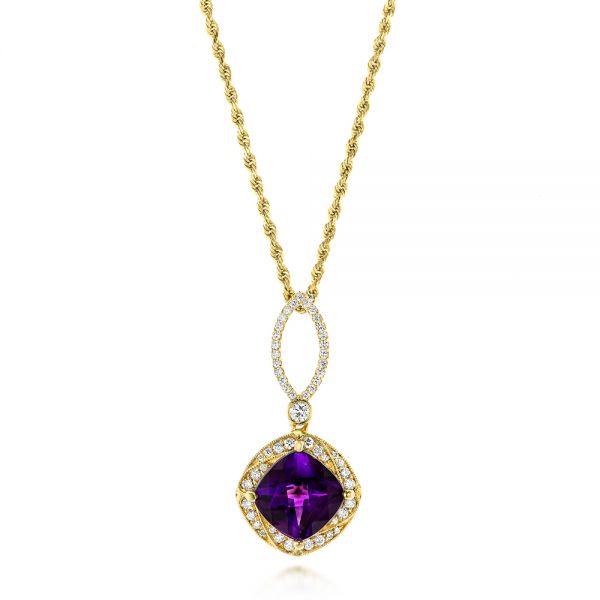 18k Yellow Gold 18k Yellow Gold Amethyst And Diamond Pendant - Three-Quarter View -  103775