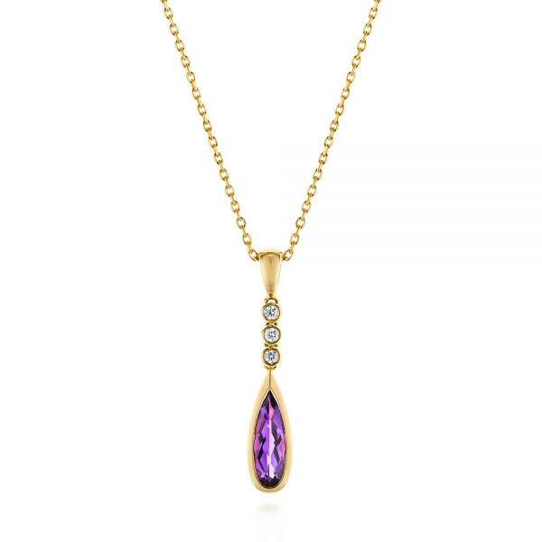 18k Yellow Gold 18k Yellow Gold Amethyst And Diamond Pendant - Three-Quarter View -  105395