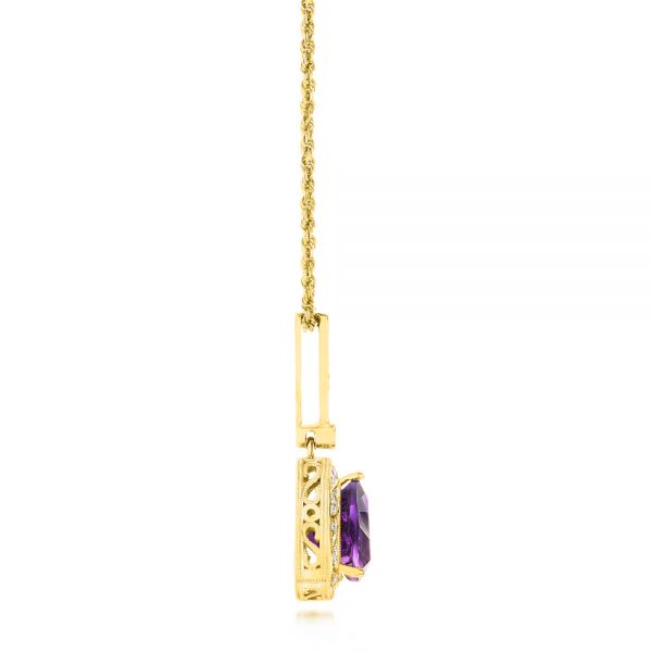 18k Yellow Gold 18k Yellow Gold Amethyst And Diamond Pendant - Side View -  103752