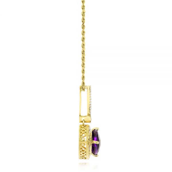 14k Yellow Gold Amethyst And Diamond Pendant - Side View - 103775