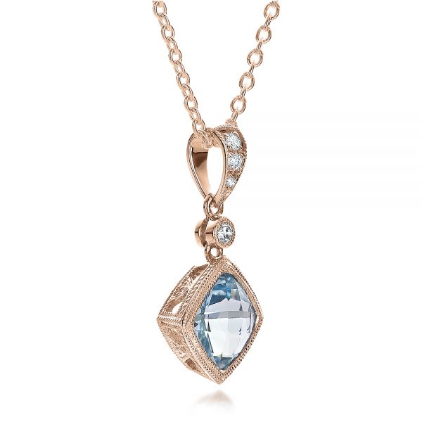 18k Rose Gold 18k Rose Gold Antique Cushion Aquamarine And Diamond Pendant - Flat View -  100451