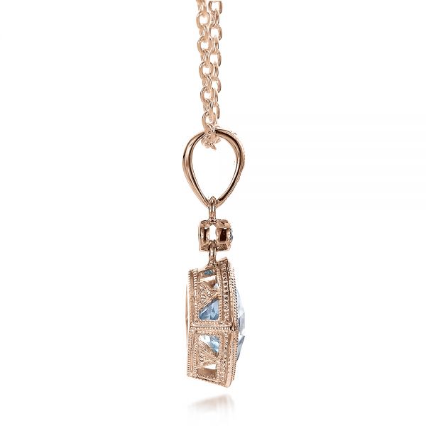 14k Rose Gold 14k Rose Gold Antique Cushion Aquamarine And Diamond Pendant - Side View -  100451