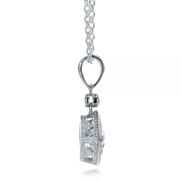 14k White Gold Antique Cushion Aquamarine And Diamond Pendant - Side View -  100451